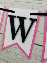 Load image into Gallery viewer, pink checkered flag racing custom phrase banner

