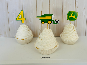 combine tractor cupcake toppers