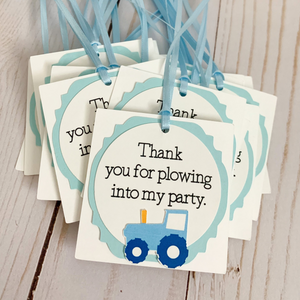 blue tractor party favor tags