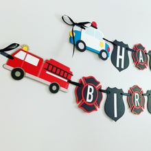 Load image into Gallery viewer, firetruck and police birthday decorations
