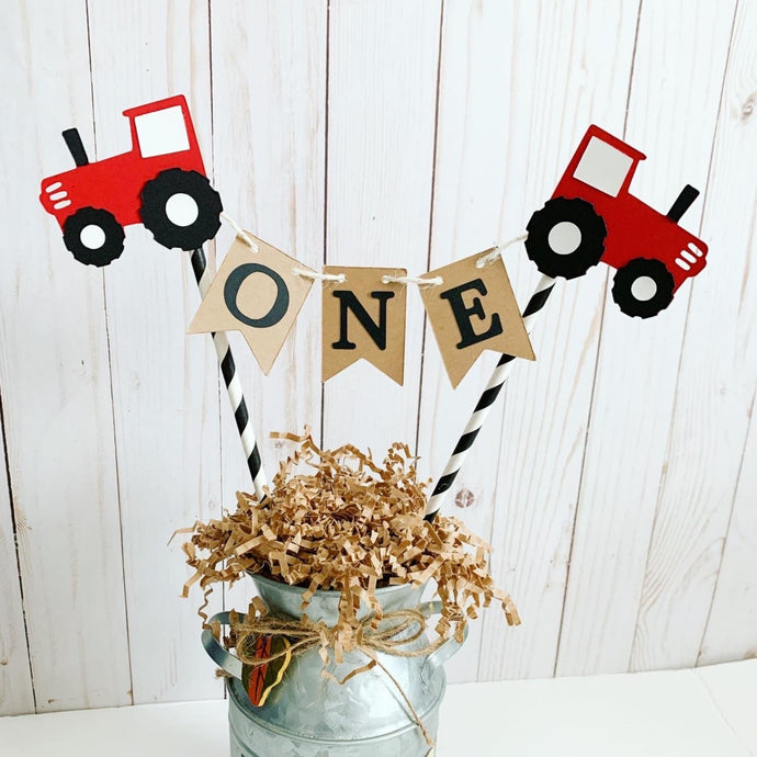 red tractor cake topper