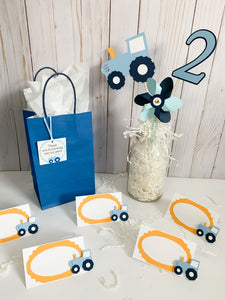 blue tractor party favor tags