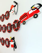 Load image into Gallery viewer, firetruck birthday banner
