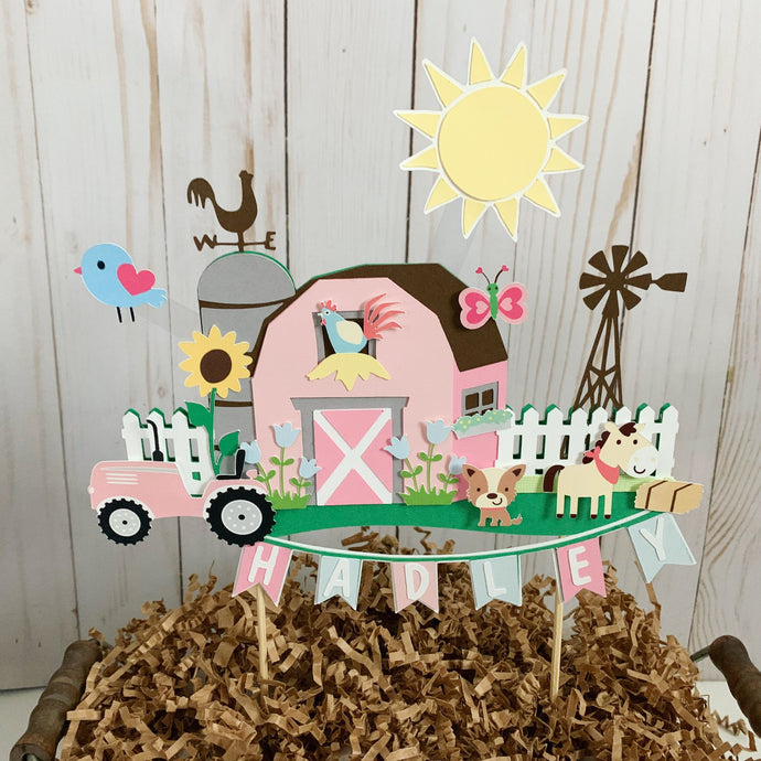 pink barnyard cake topper