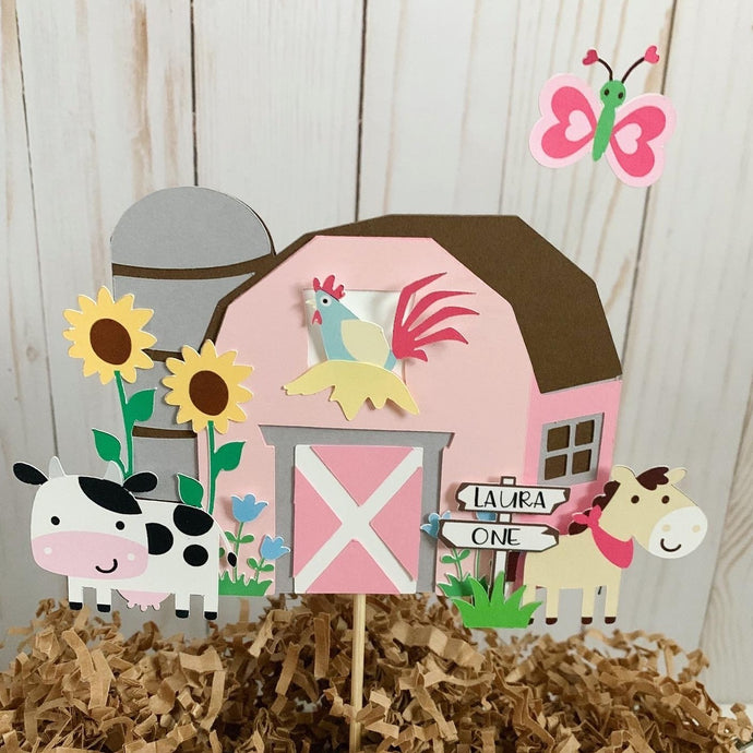 pink barnyard cake topper