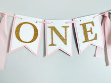 Load image into Gallery viewer, pink and gold first birthday decorations
