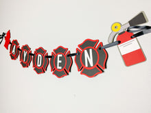 Load image into Gallery viewer, firetruck birthday banner 
