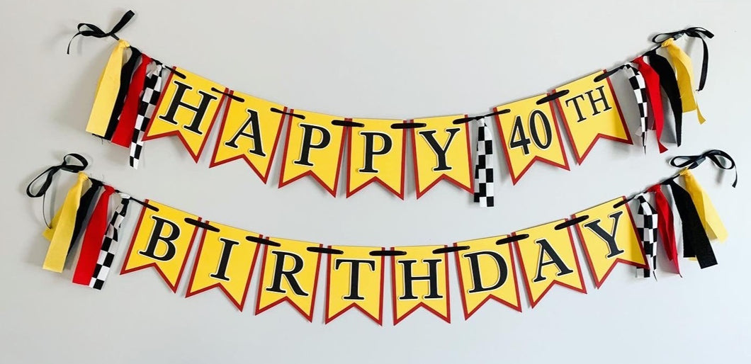Red yellow and black checkered flag ferrari formula one happy birthday banner