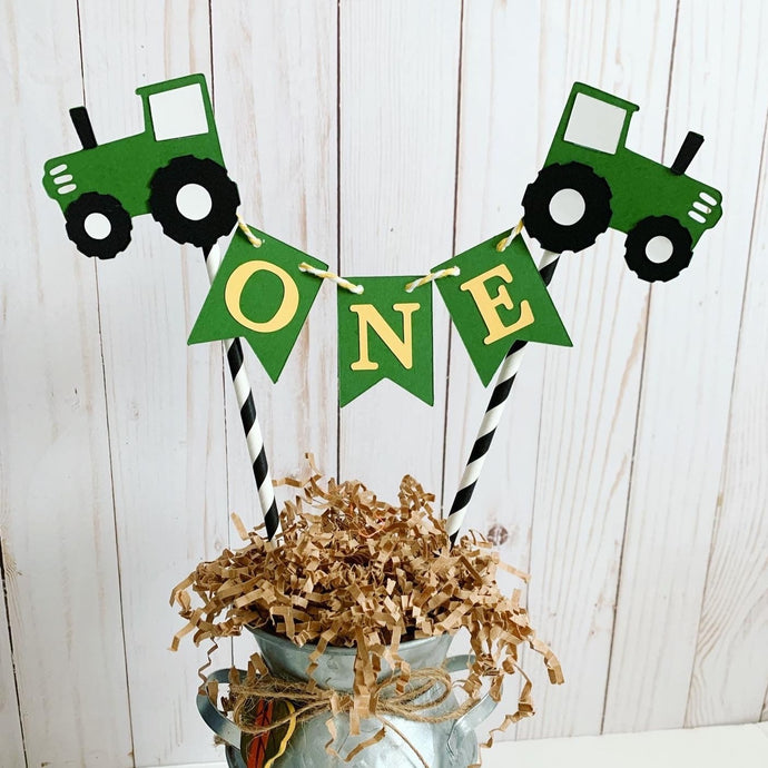 green tractor cake topper