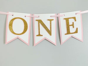pink and gold high chair banner