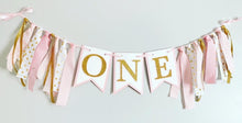 Load image into Gallery viewer, pink and gold first birthday decorations

