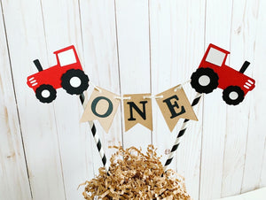 red tractor cake topper