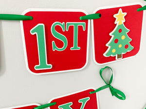Christmas tree first birthday banner