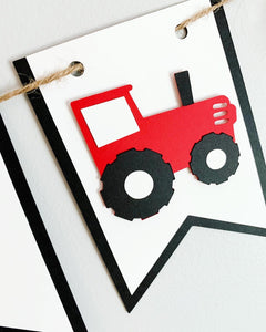 red tractor birthday banner