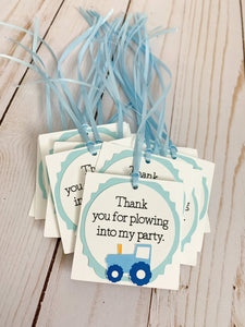 blue tractor party favor tags