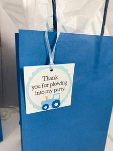 blue tractor party favor tags